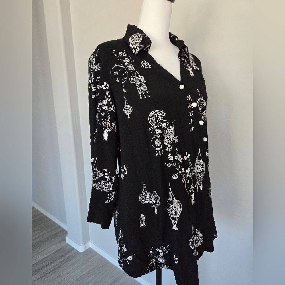 Soft Surroundings Asymmetrical Hem Asian Wrap Around Button Front Top Shirt Sz M - Picture 9 of 12